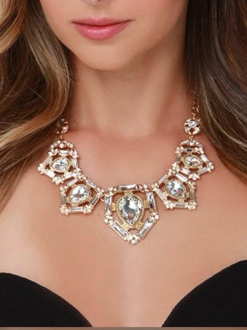 ALEXANDRA’S ACCENTS Rhinestone Crystal Teardrops Statement Bib Necklace NWT